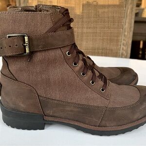 UGG Women Tulane Waterproof Wool Lined Leather Brown Coconut Shell Boots  Size 8